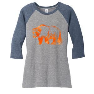 Walking Bear Silhouette Downtown Chicago City Skyline Gift Women's Tri-Blend 3/4-Sleeve Raglan Shirt