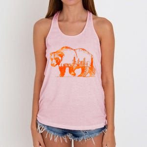 Walking Bear Silhouette Downtown Chicago City Skyline Gift Women's Knotted Racerback Tank