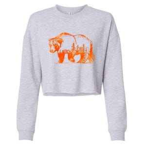 Walking Bear Silhouette Downtown Chicago City Skyline Gift Cropped Pullover Crew