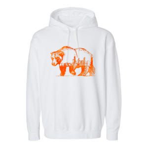 Walking Bear Silhouette Downtown Chicago City Skyline Gift Garment-Dyed Fleece Hoodie