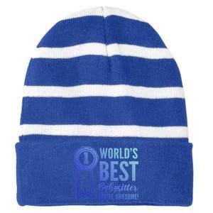 World's Best Sitter! Caregiver Gift Striped Beanie with Solid Band