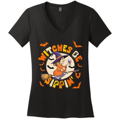 Witches Be Sippin Halloween Holiday Funny Spooky Ghost Women's V-Neck T-Shirt