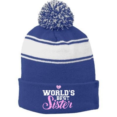 World's Best Sister Funny Gift Stripe Pom Pom Beanie