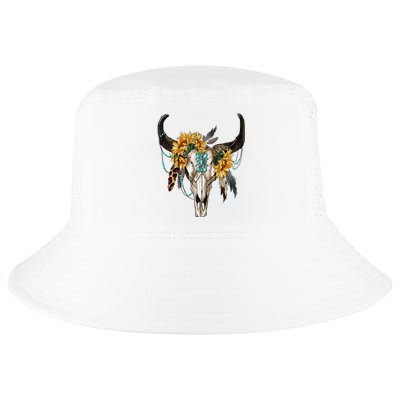 Western Boho Sunflowers Turquoise Cow Bull Skull Cool Comfort Performance Bucket Hat