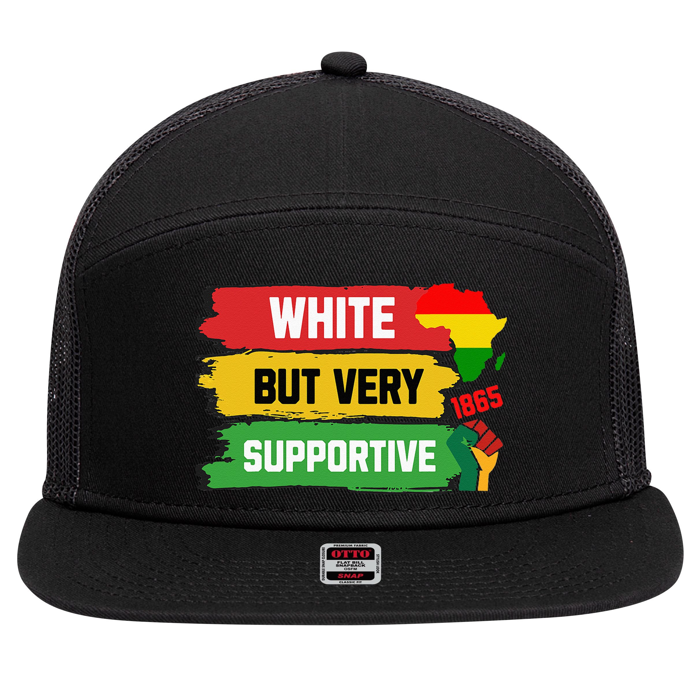 White But Supportive Ally Black History Month Juneteenth 7 Panel Mesh Trucker Snapback Hat