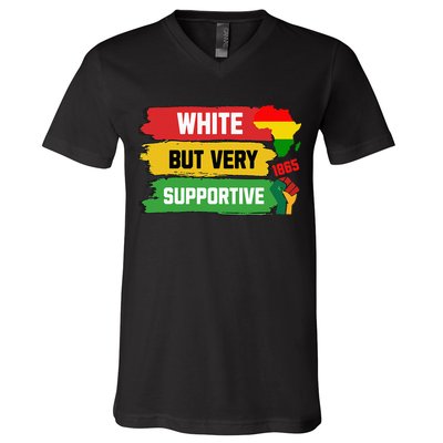 White But Supportive Ally Black History Month Juneteenth V-Neck T-Shirt