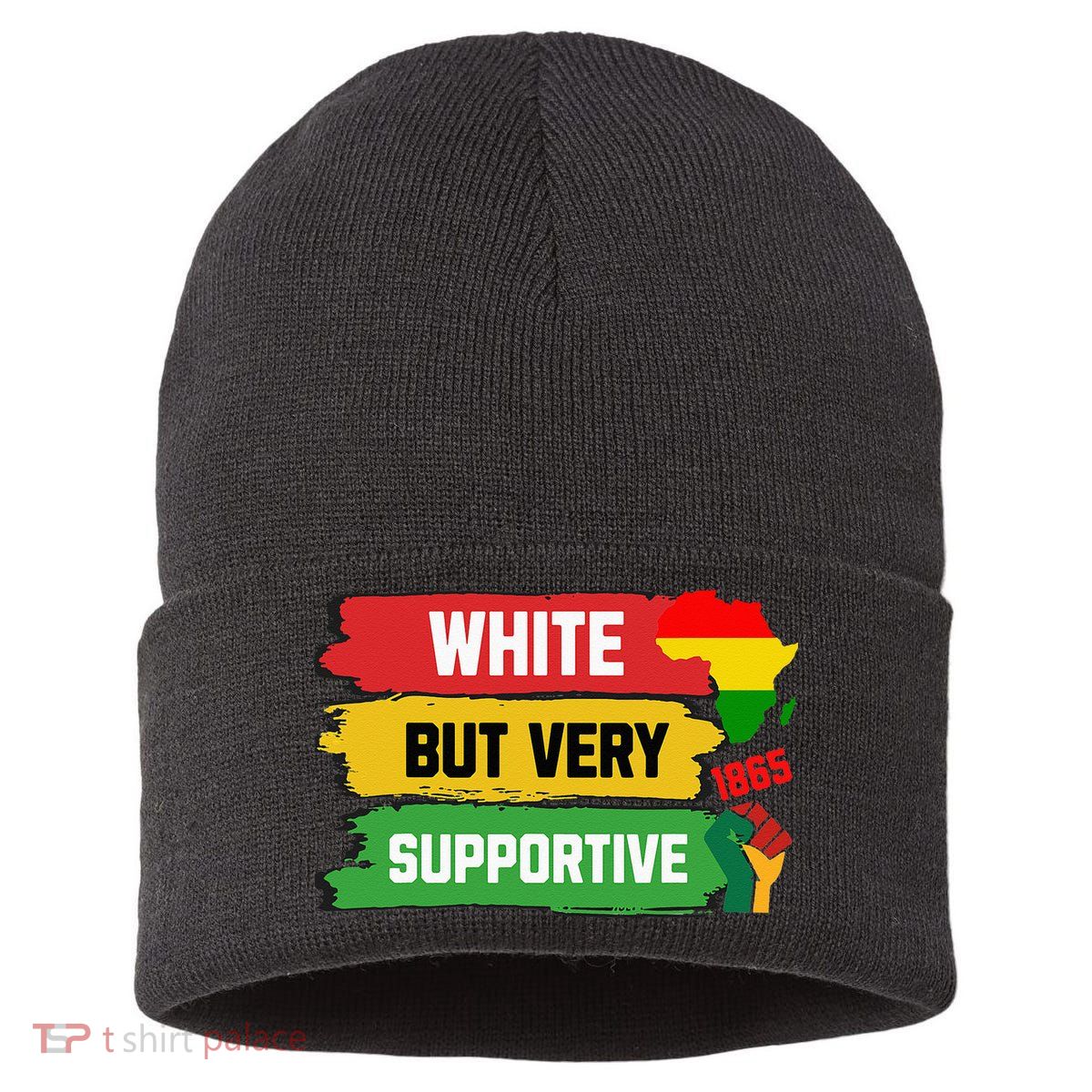 White But Supportive Ally Black History Month Juneteenth Sustainable Knit Beanie