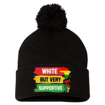 White But Supportive Ally Black History Month Juneteenth Pom Pom 12in Knit Beanie