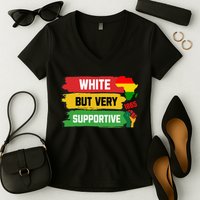 White But Supportive Ally Black History Month Juneteenth Women's V-Neck T-Shirt