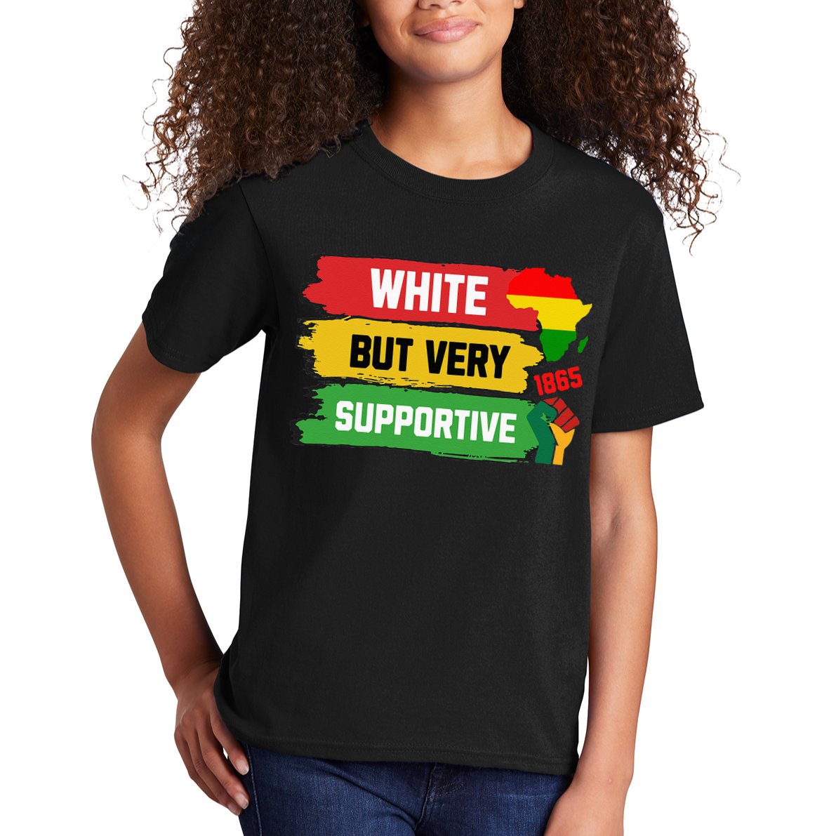 White But Supportive Ally Black History Month Juneteenth Kids T-Shirt