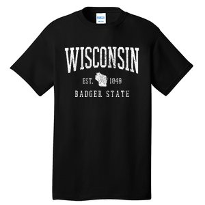 Wisconsin Badger State Est. 1848 State Map Souvenir Gift Tall T-Shirt