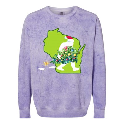 Wisconsin Bigfoot State Christmas Tree Colorblast Crewneck Sweatshirt