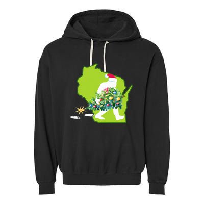 Wisconsin Bigfoot State Christmas Tree Garment-Dyed Fleece Hoodie