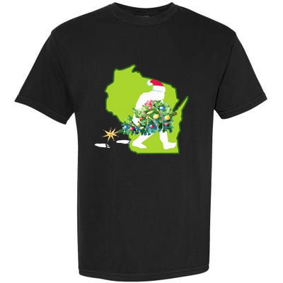 Wisconsin Bigfoot State Christmas Tree Garment-Dyed Heavyweight T-Shirt