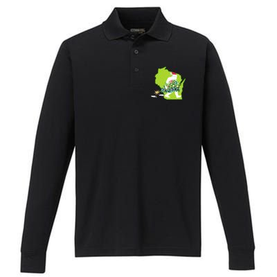 Wisconsin Bigfoot State Christmas Tree Performance Long Sleeve Polo