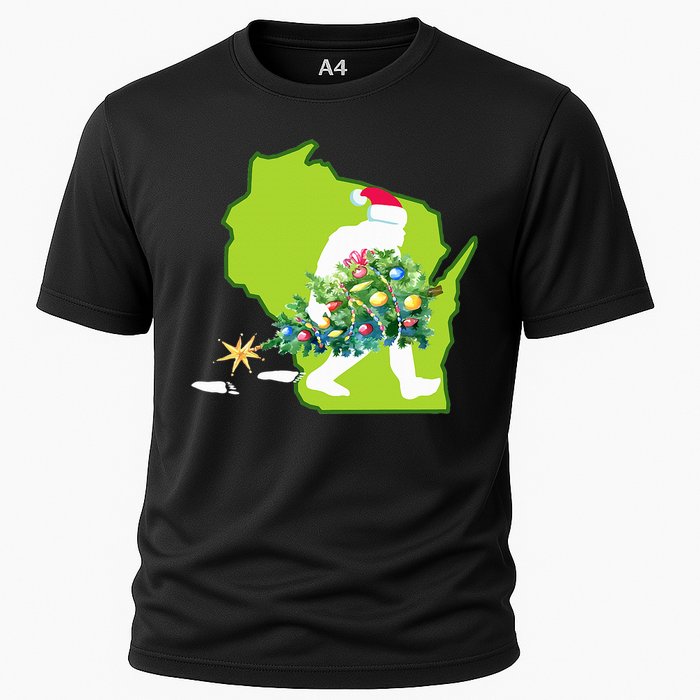 Wisconsin Bigfoot State Christmas Tree Cooling Performance Crew T-Shirt