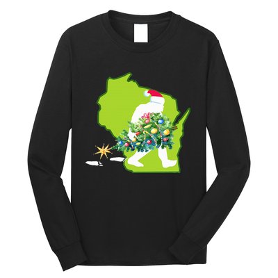 Wisconsin Bigfoot State Christmas Tree Long Sleeve Shirt