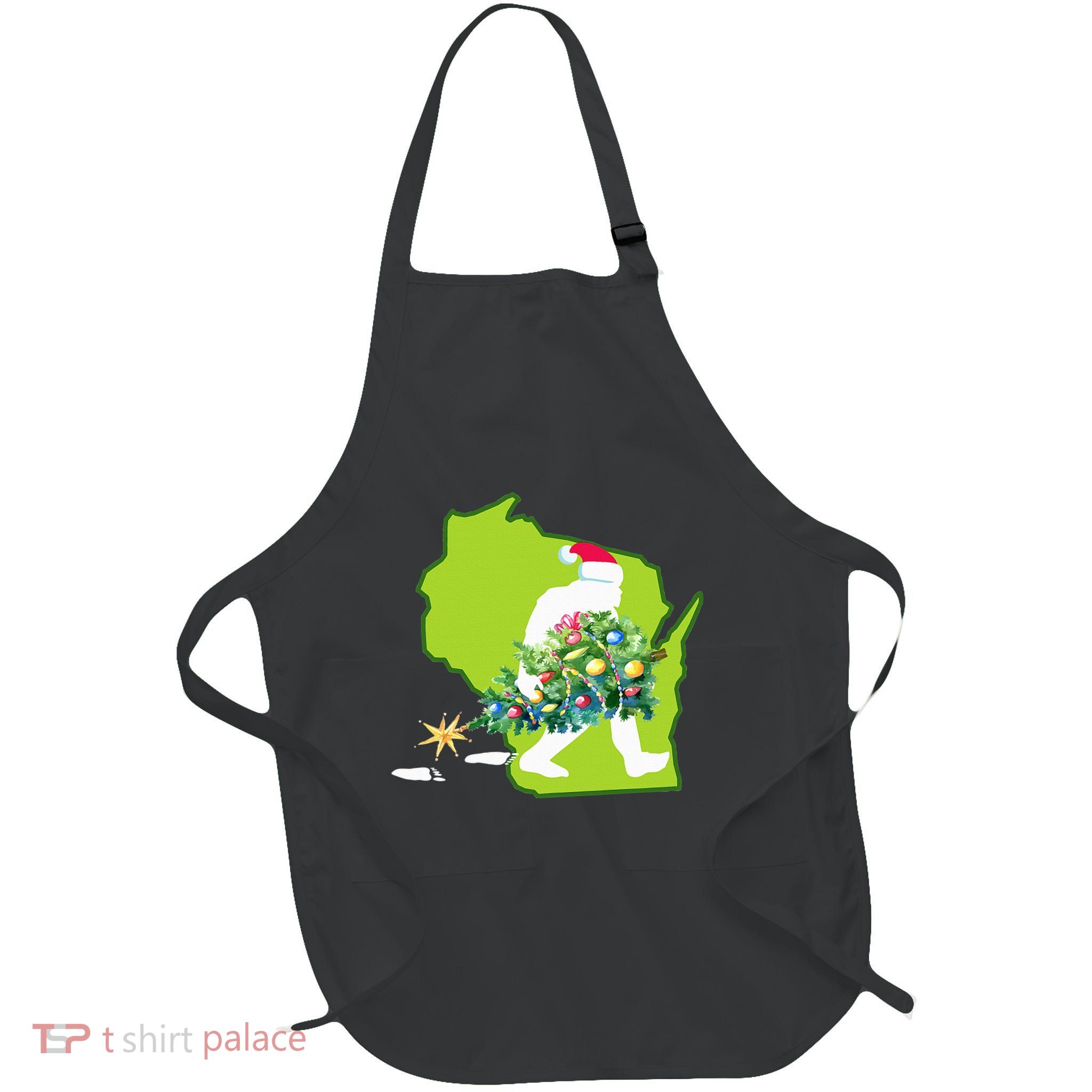 Wisconsin Bigfoot State Christmas Tree Full-Length Apron With Pockets