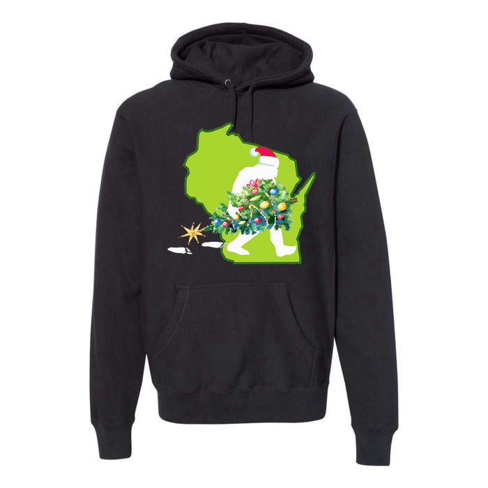 Wisconsin Bigfoot State Christmas Tree Premium Hoodie