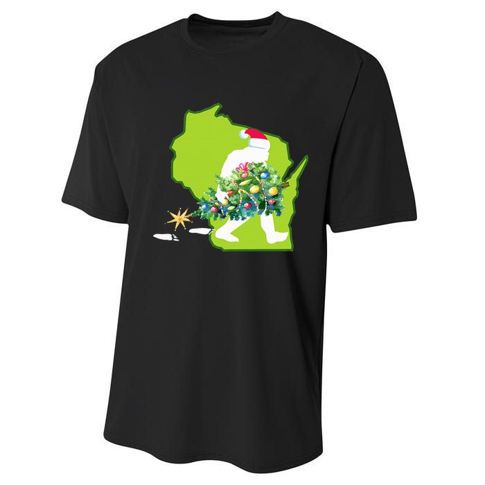 Wisconsin Bigfoot State Christmas Tree Performance Sprint T-Shirt