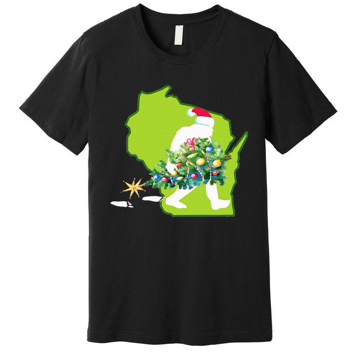 Wisconsin Bigfoot State Christmas Tree Premium T-Shirt