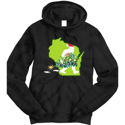 Wisconsin Bigfoot State Christmas Tree Tie Dye Hoodie