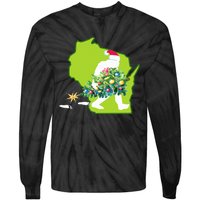 Wisconsin Bigfoot State Christmas Tree Tie-Dye Long Sleeve Shirt