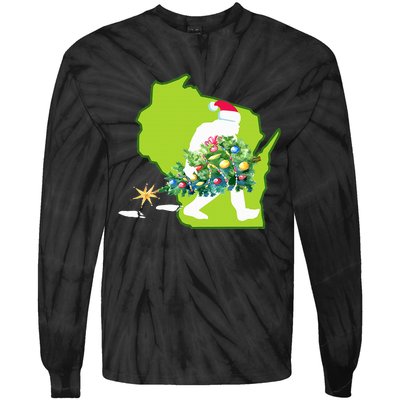 Wisconsin Bigfoot State Christmas Tree Tie-Dye Long Sleeve Shirt