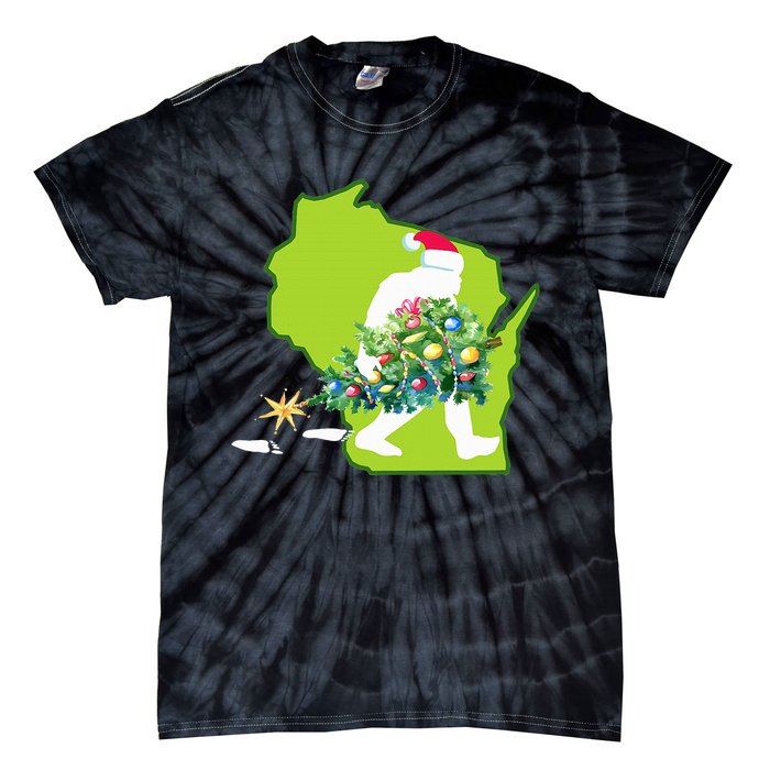 Wisconsin Bigfoot State Christmas Tree Tie-Dye T-Shirt