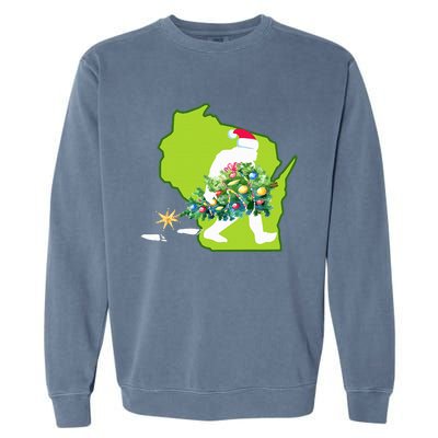 Wisconsin Bigfoot State Christmas Tree Garment-Dyed Sweatshirt