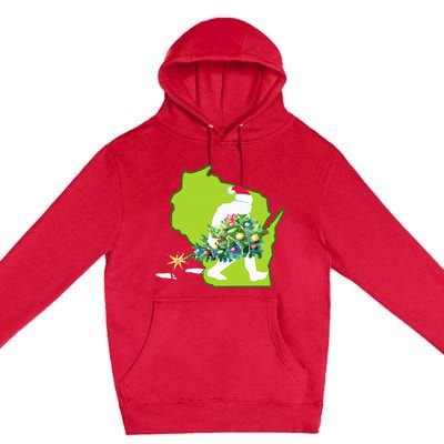 Wisconsin Bigfoot State Christmas Tree Premium Pullover Hoodie