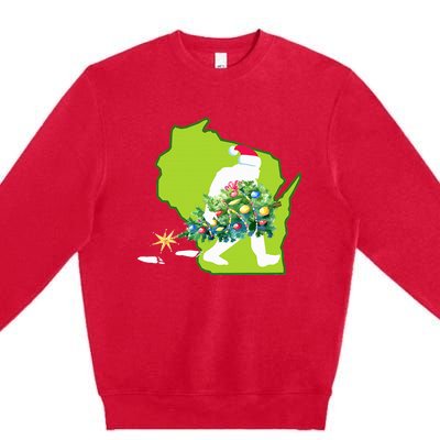 Wisconsin Bigfoot State Christmas Tree Premium Crewneck Sweatshirt