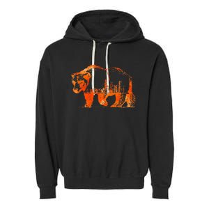 Walking Bear Silhouette Downtown Chicago City Skyline Gift Garment-Dyed Fleece Hoodie