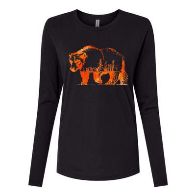 Walking Bear Silhouette Downtown Chicago City Skyline Gift Womens Cotton Relaxed Long Sleeve T-Shirt