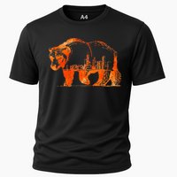 Walking Bear Silhouette Downtown Chicago City Skyline Gift Cooling Performance Crew T-Shirt