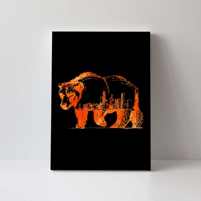 Walking Bear Silhouette Downtown Chicago City Skyline Gift Canvas