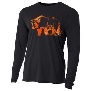 Walking Bear Silhouette Downtown Chicago City Skyline Gift Cooling Performance Long Sleeve Crew