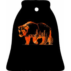 Walking Bear Silhouette Downtown Chicago City Skyline Gift Ceramic Bell Ornament