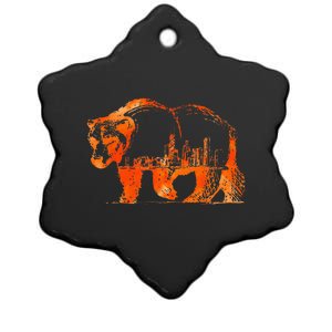 Walking Bear Silhouette Downtown Chicago City Skyline Gift Ceramic Star Ornament