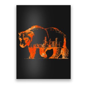 Walking Bear Silhouette Downtown Chicago City Skyline Gift Poster