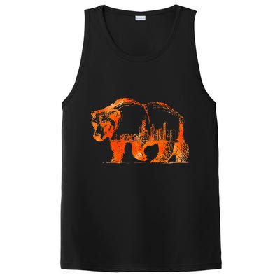 Walking Bear Silhouette Downtown Chicago City Skyline Gift PosiCharge Competitor Tank