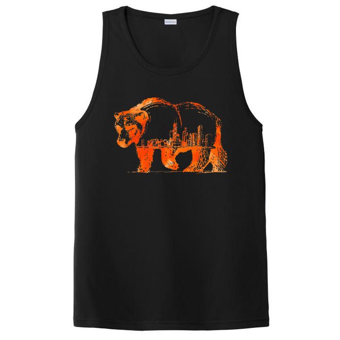 Walking Bear Silhouette Downtown Chicago City Skyline Gift PosiCharge Competitor Tank