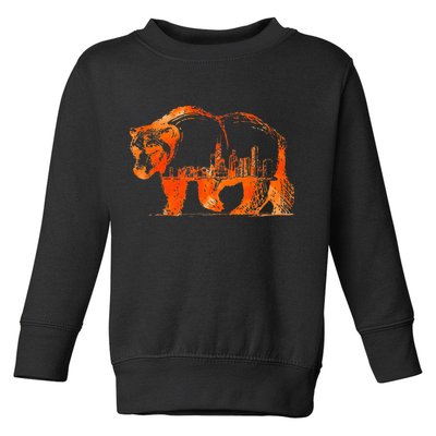 Walking Bear Silhouette Downtown Chicago City Skyline Gift Toddler Sweatshirt