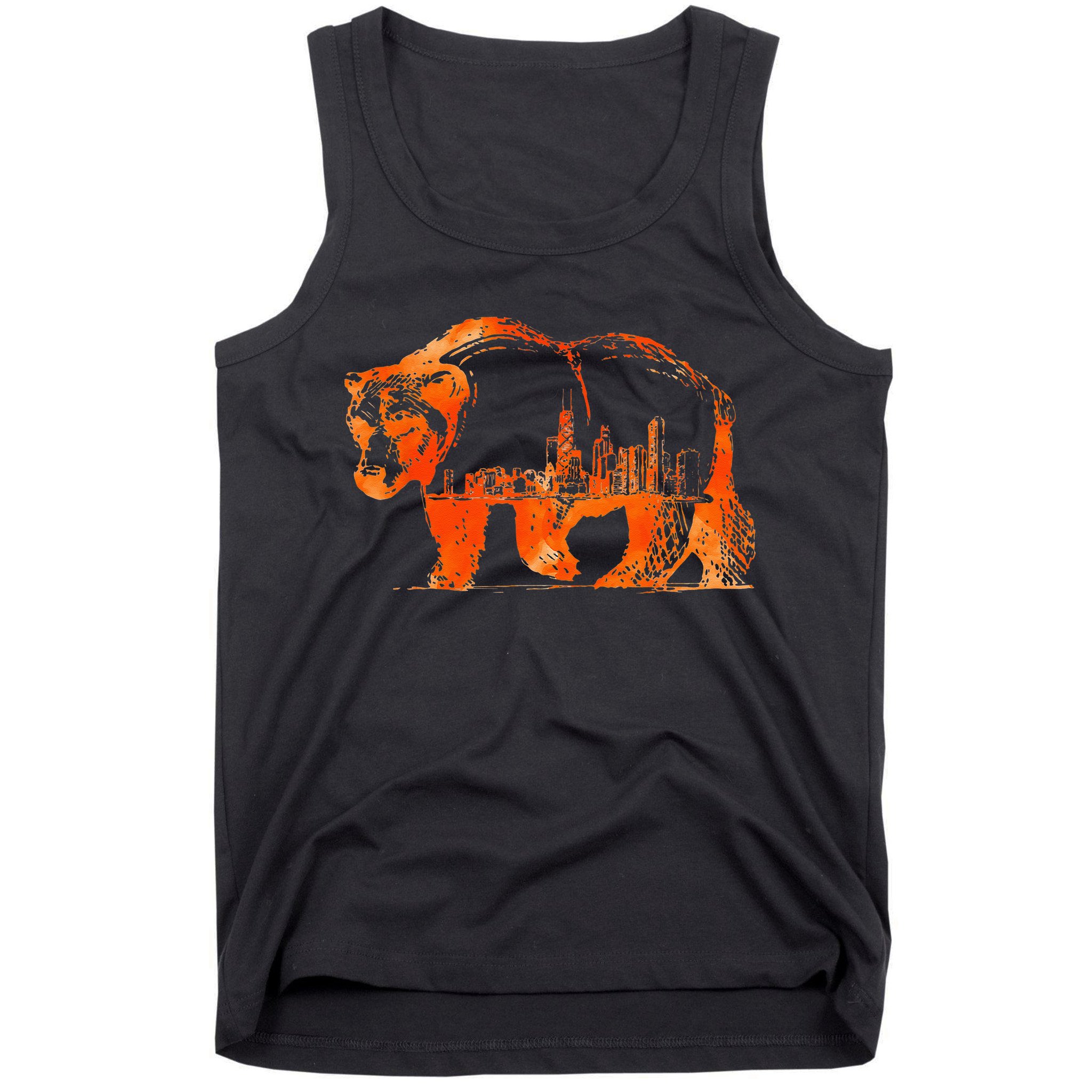 Walking Bear Silhouette Downtown Chicago City Skyline Gift Tank Top