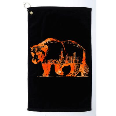 Walking Bear Silhouette Downtown Chicago City Skyline Gift Golf Towel
