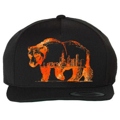 Walking Bear Silhouette Downtown Chicago City Skyline Gift Wool Snapback Cap