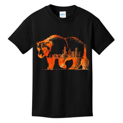 Walking Bear Silhouette Downtown Chicago City Skyline Gift Kids T-Shirt
