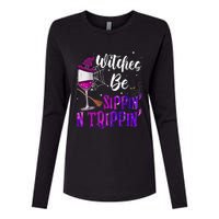 Witches Be Sippin N Trippin Halloween Drinking Funny Black Cat Womens Cotton Relaxed Long Sleeve T-Shirt