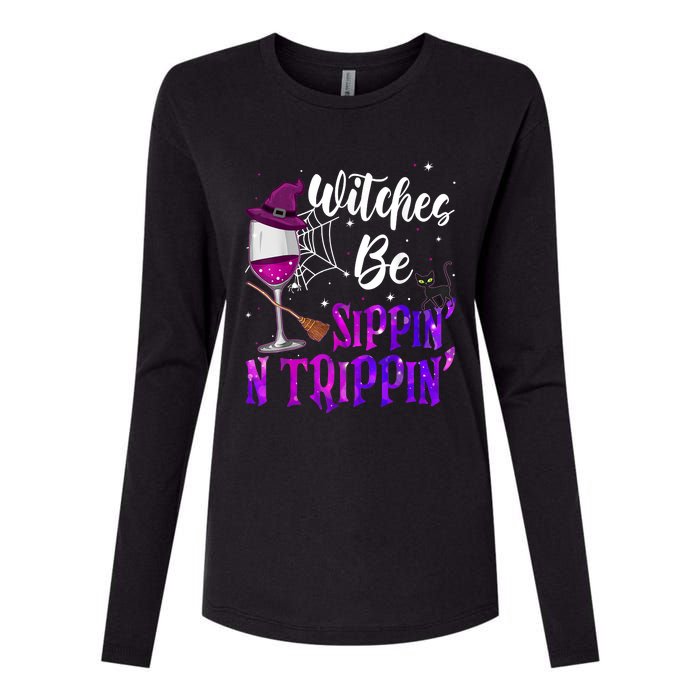 Witches Be Sippin N Trippin Halloween Drinking Funny Black Cat Womens Cotton Relaxed Long Sleeve T-Shirt