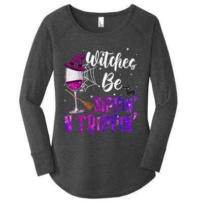 Witches Be Sippin N Trippin Halloween Drinking Funny Black Cat Women's Perfect Tri Tunic Long Sleeve Shirt